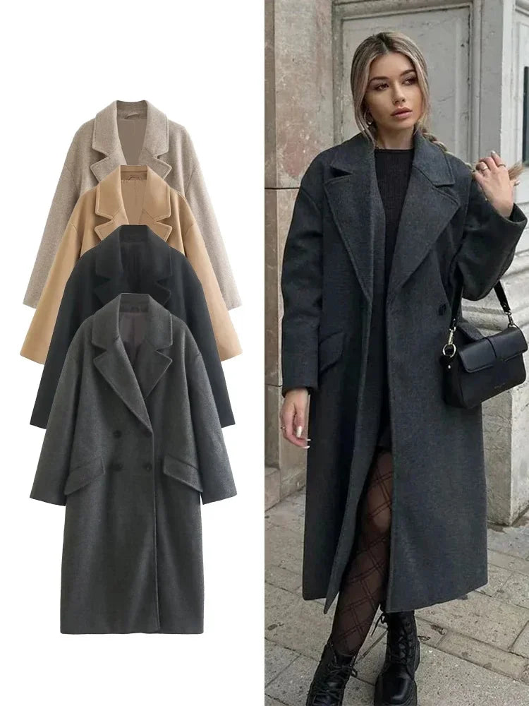 Sophia Jacke/Mantel aus Wolle – Zweireihige Tweed-Jacke mit V-Ausschnitt für Herbst/Winter