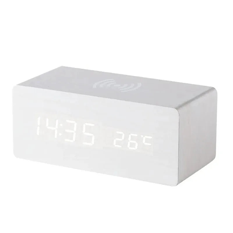 EcoTime – LED Wooden Alarm Clock with Temperature Display