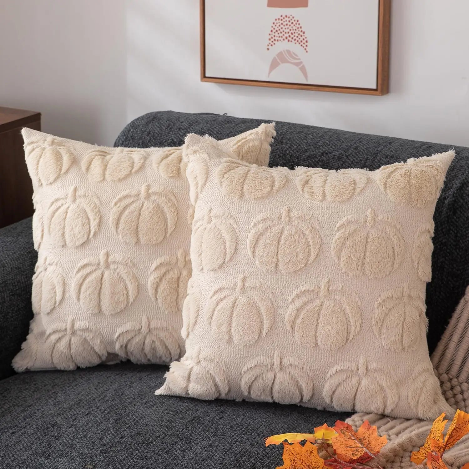 RusticFall - Housse de coussin en fausse fourrure pour canapé d'automne