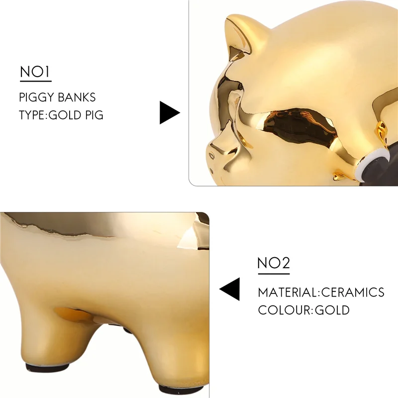 Lucky Gold Pig Piggy Bank – Cute Ceramic Coin Bank for Savings