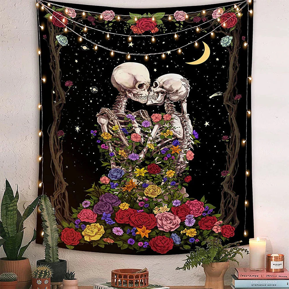 Tapiz de tarot nupcial con calaveras