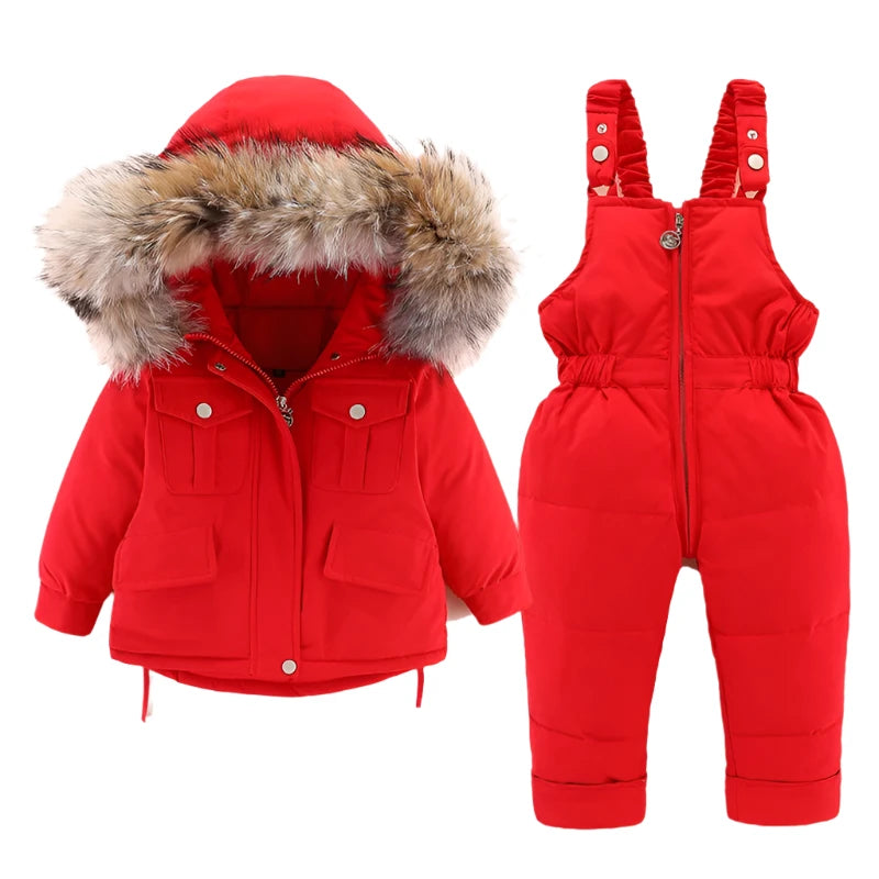 Isabella Baby/childrens Winter Snowsuit - Fur Collar Down Jacket & Jumpsuit 0-6Y