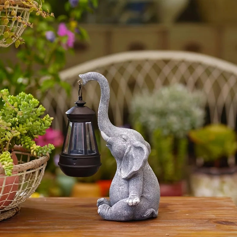 Elefant mit Solarlaterne, Gartenskulptur, Ornament