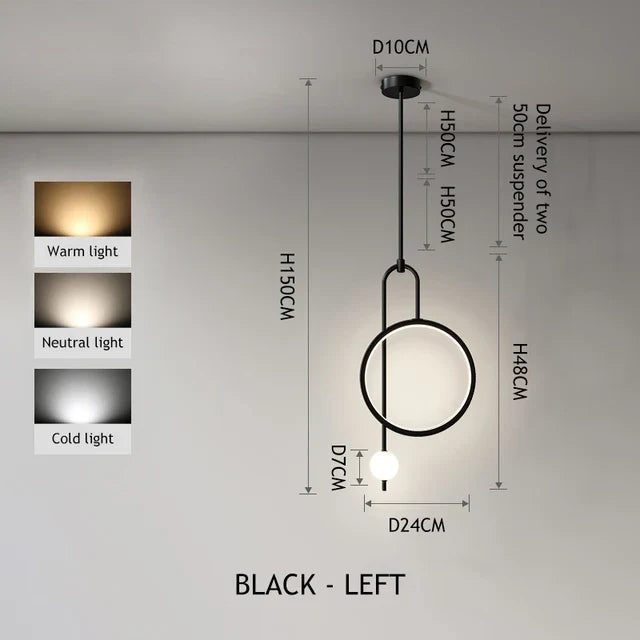 Lampada a sospensione moderna con anello in oro