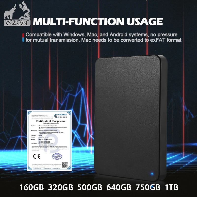 Disco rigido esterno portatile da 250 GB, 320 GB, 500 GB, 640 GB, 1 TB | HDD USB 3.0 ad alta velocità per laptop, PC, MacBook, PS4, PS5