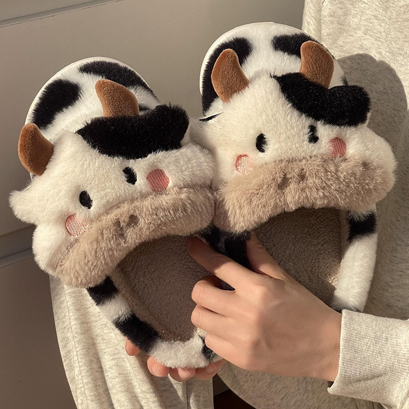 Pantuflas de vaca mullidas