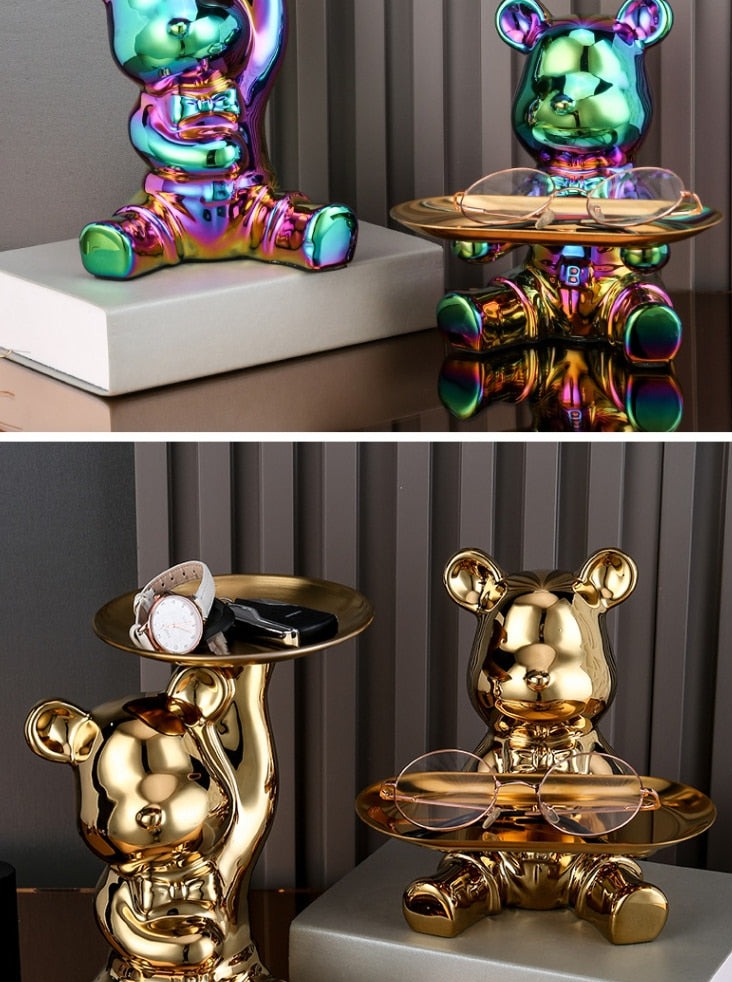 Multi Function Electroplating Bear Doll Shelf Piggy Bank