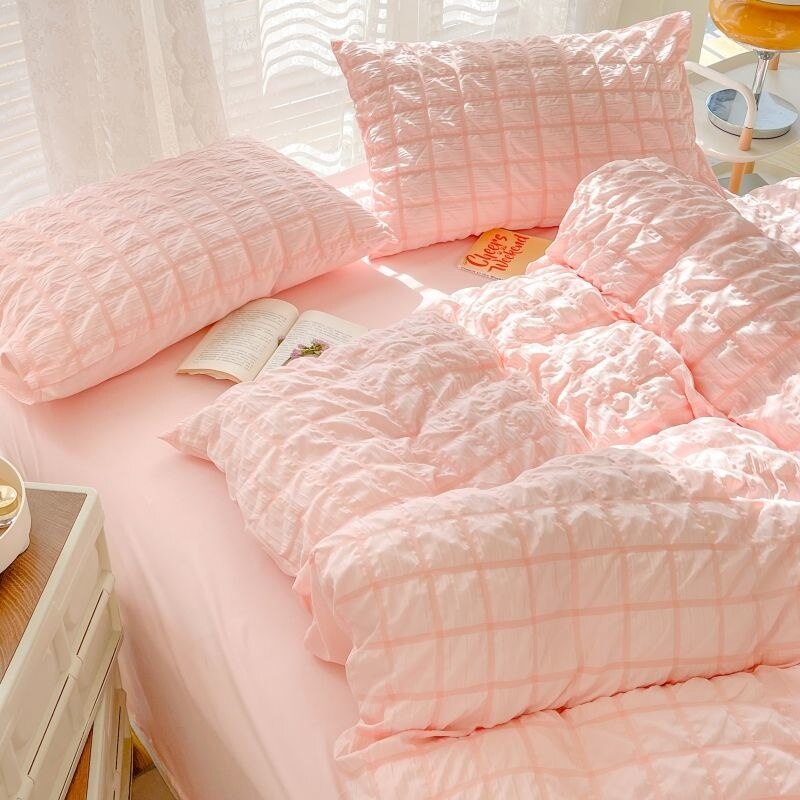 Set di biancheria da letto in seersucker rosa principessa