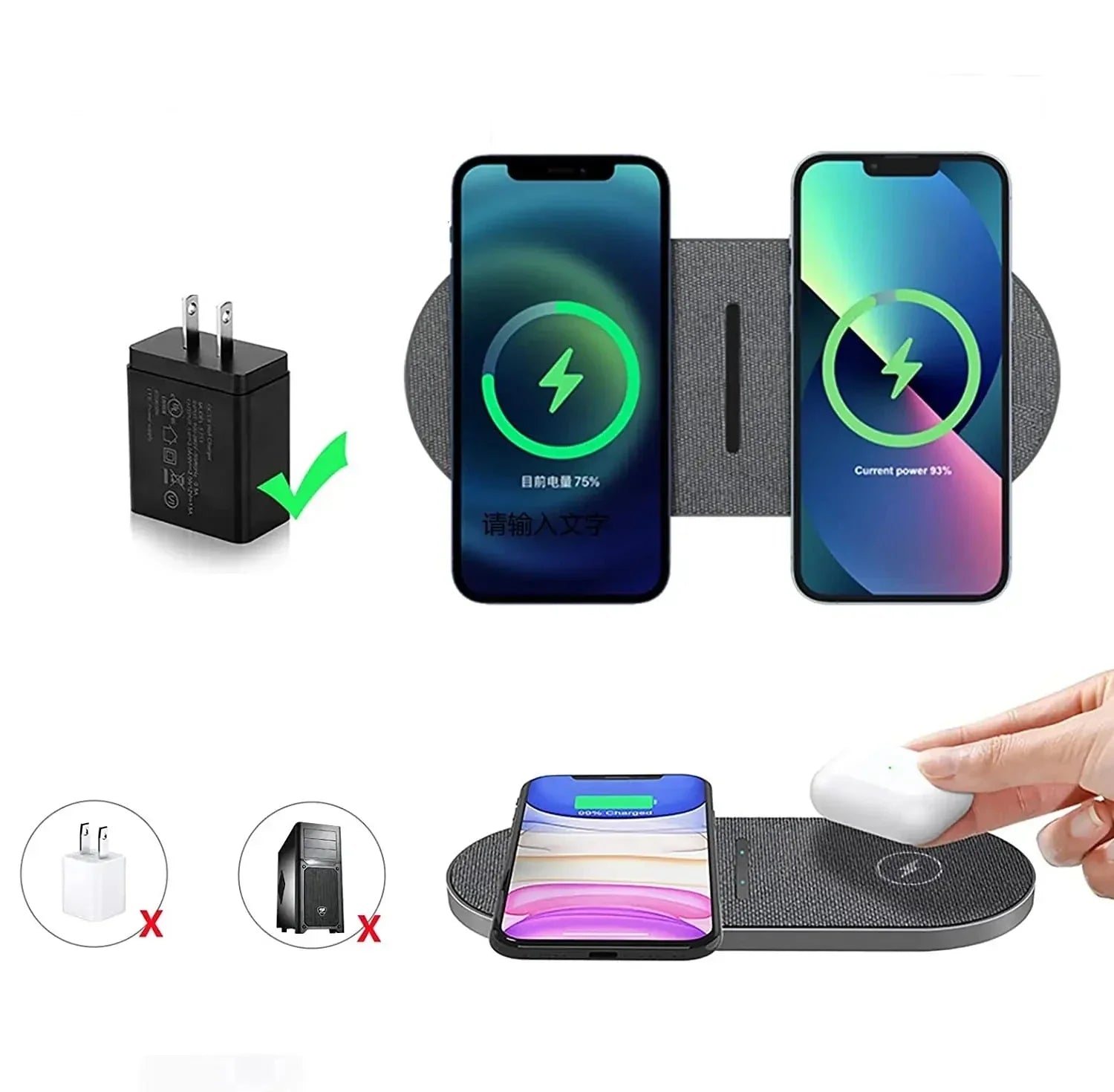 Efficace - Station de recharge sans fil Double 40W pour iPhone et AirPods