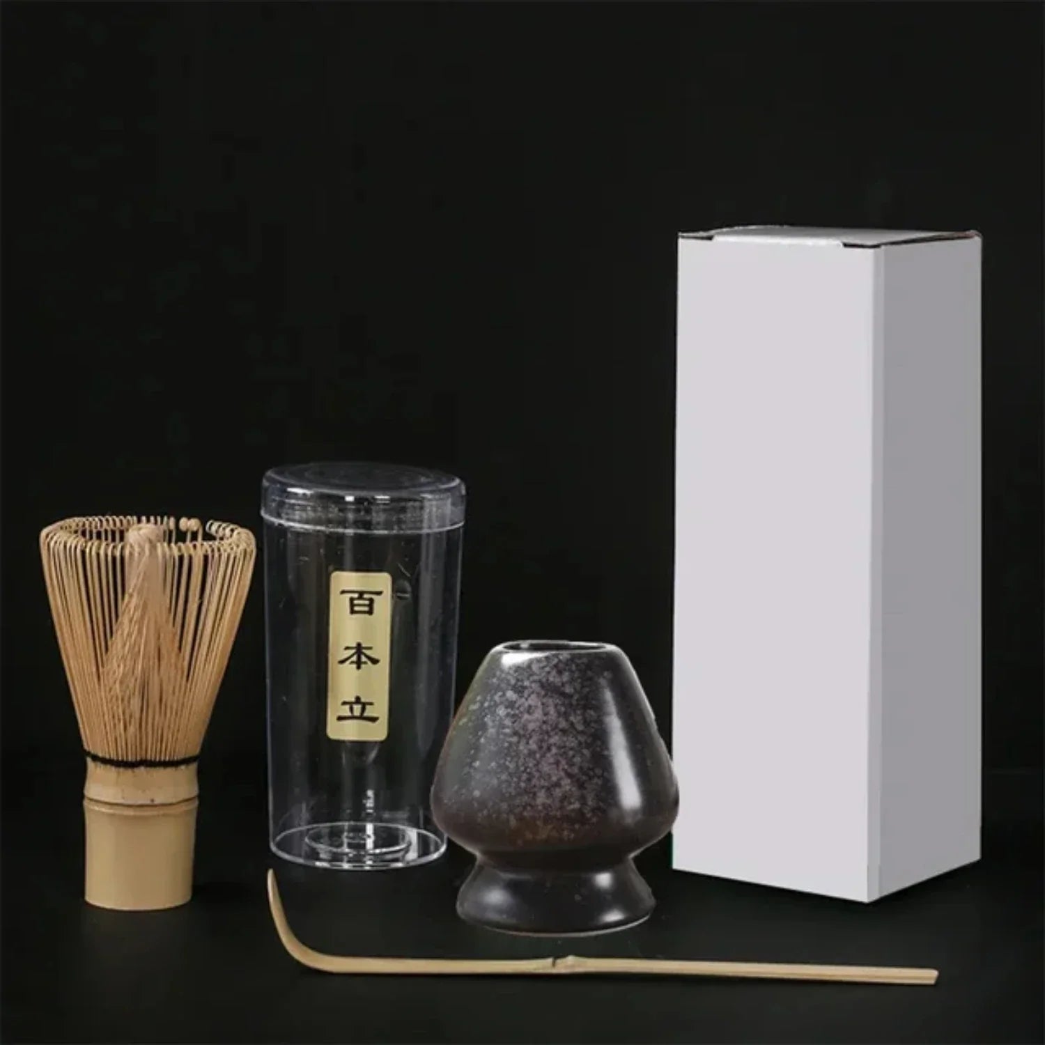 Japanese Tea Ceremony Tool Set – Elegant Matcha Whisk, Stirring Brush, and Stand with 3 Tea Spoons