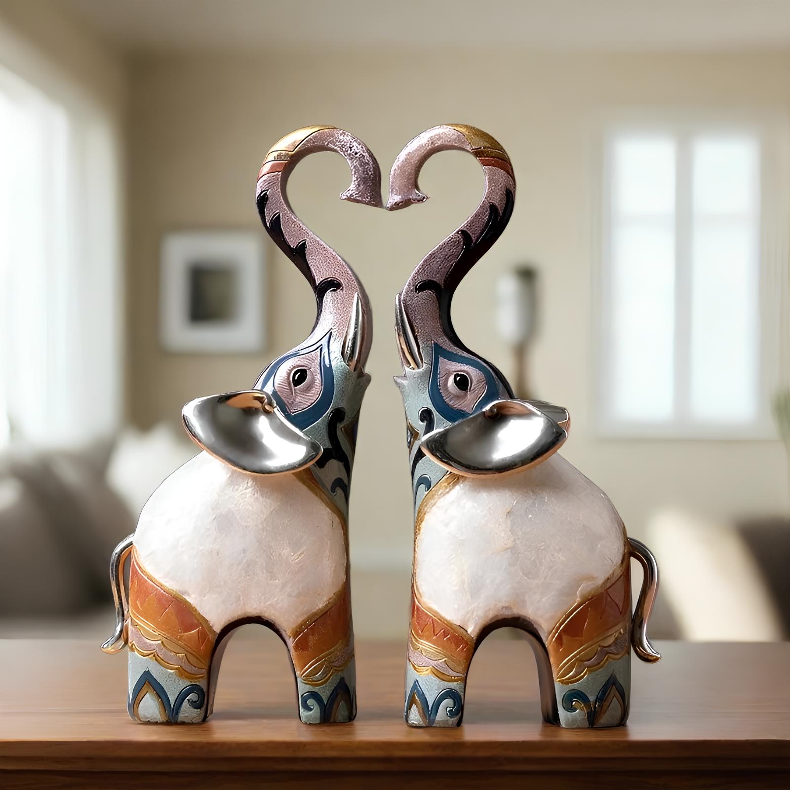 Set of 2 Elephant Figurine Statues Ornaments