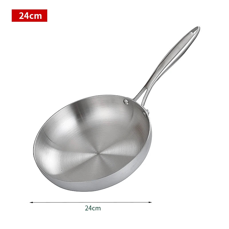 Sartén de acero inoxidable 304 – Utensilios de cocina antiadherentes sin revestimiento para cocinas de gas y cocinas de inducción, 28 cm