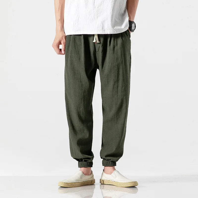 Pantalones Harem de Algodón y Lino para Hombre