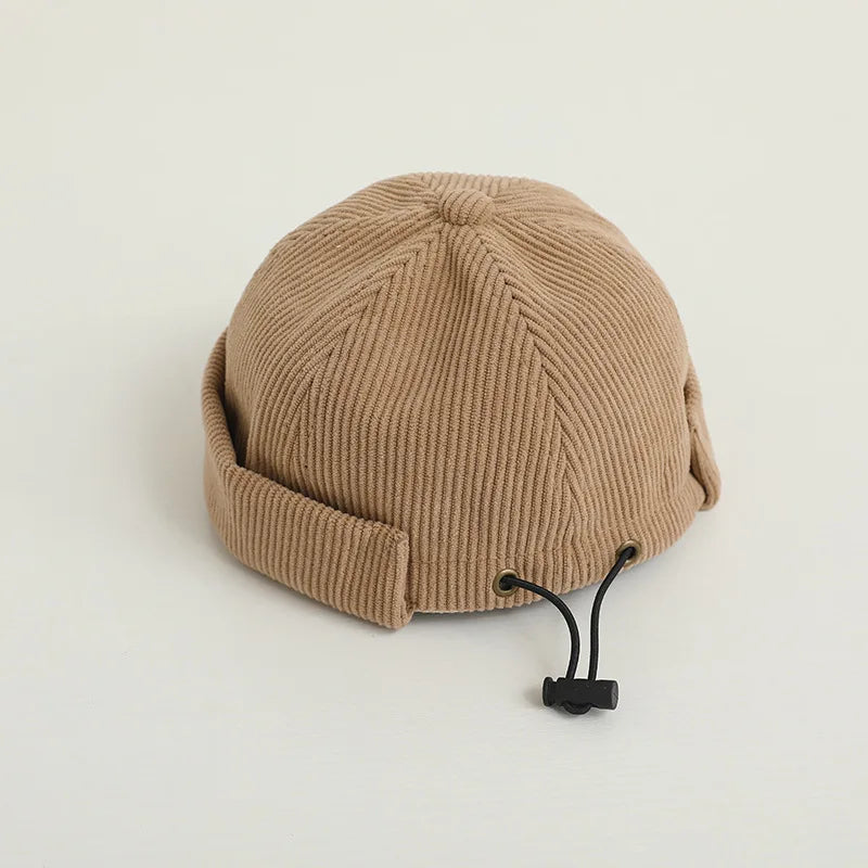 Koselig Corduroy Baby Brimless Hat | Justerbar vinterdokkerhette for småbarn