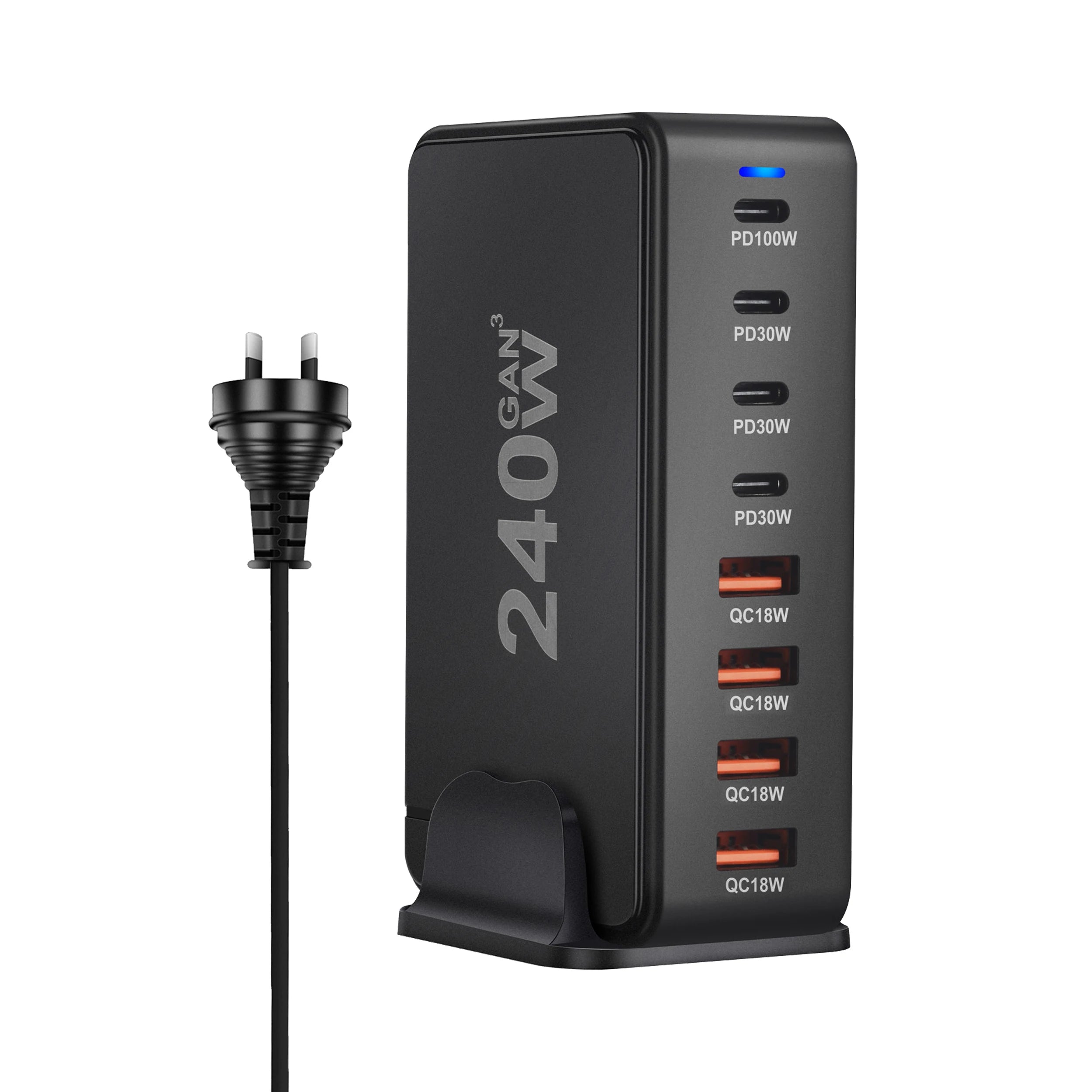 Caricatore GaN da tavolo da 240 W – Stazione di ricarica rapida USB Type C PD Quick Charge 3.0 a 8 porte per dispositivi mobili, laptop e altro ancora