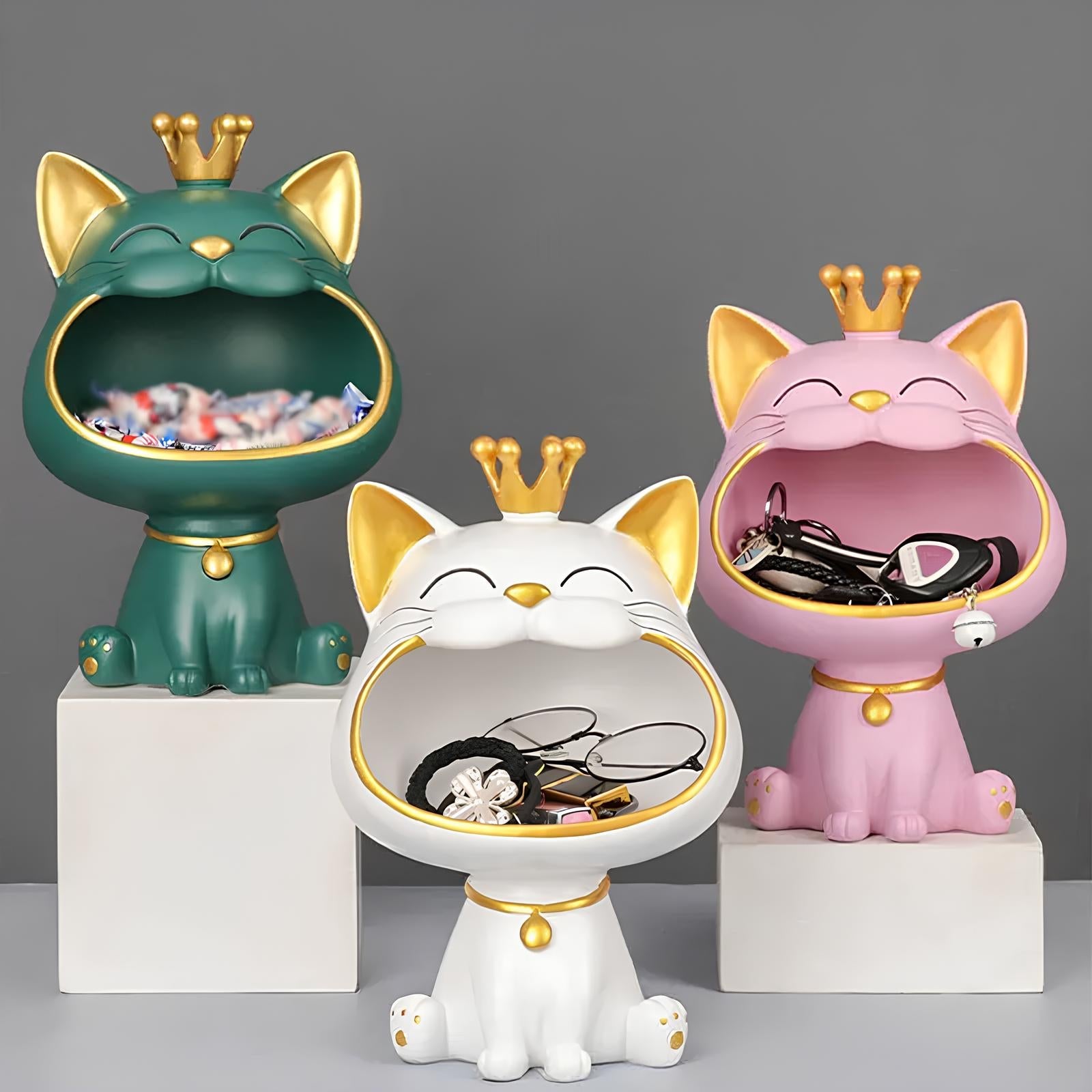 Fortune Crown Big Mouth Cat Entrance Key Storage Tray Decorative Ornament