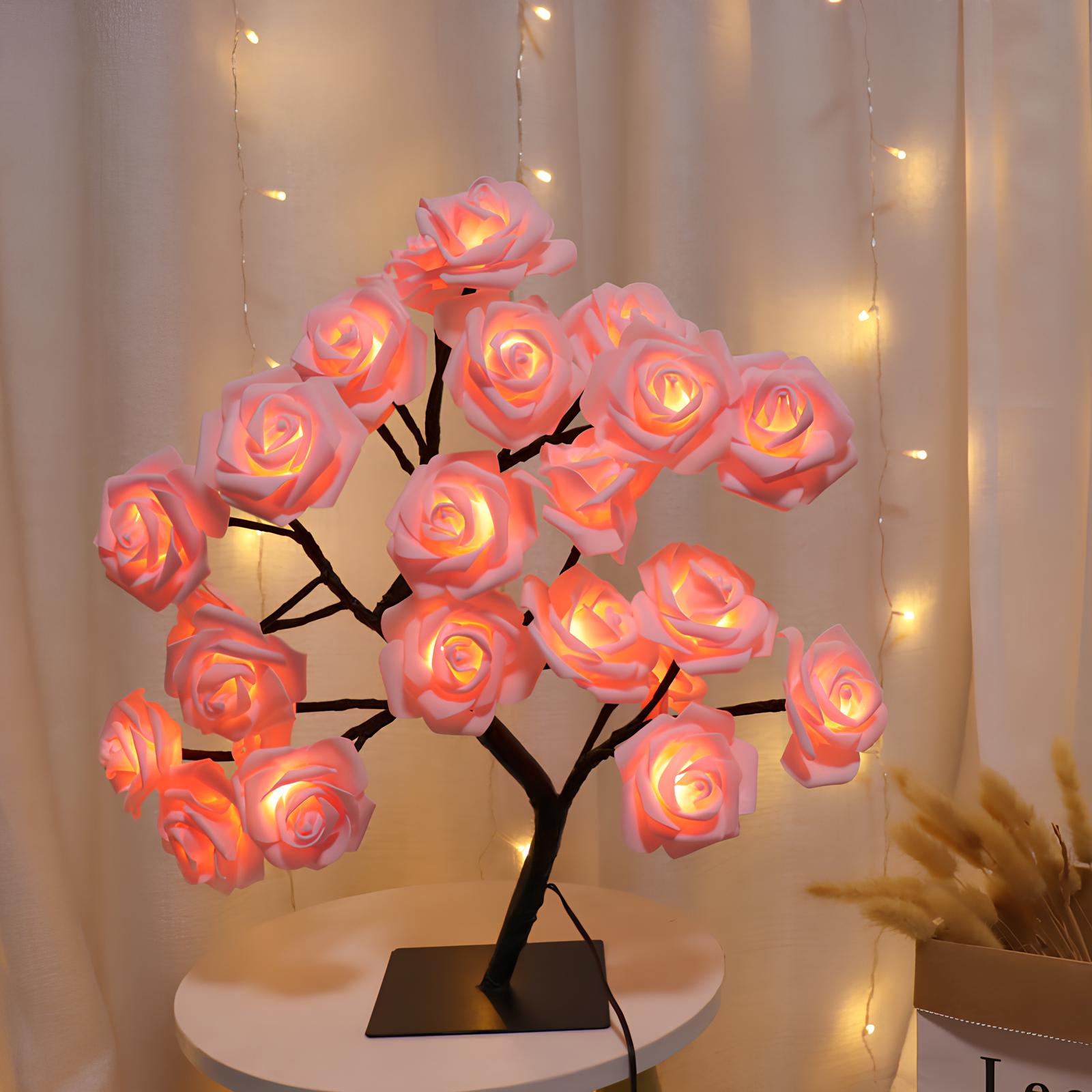 24 LED Rose Tree Lampe Blomsterlys Natt, USB-drevet