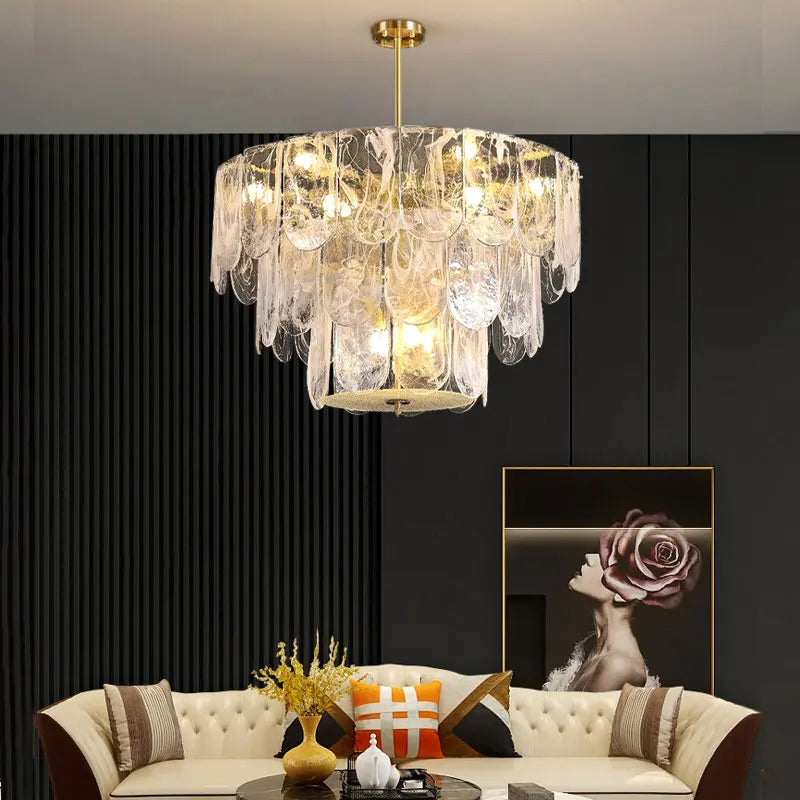 The Strand Gold LED Marble Crystal Glass Chandelier