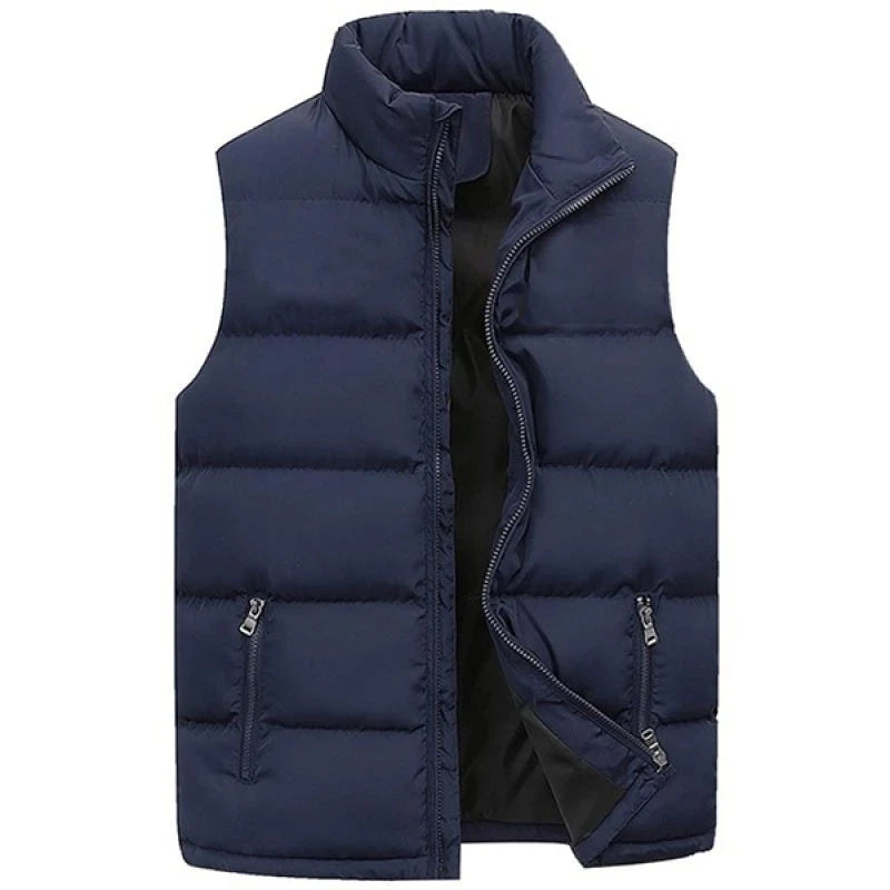 Warm mouwloos vest voor heren – waterdichte winterjas met rits en opstaande kraag, casual vest