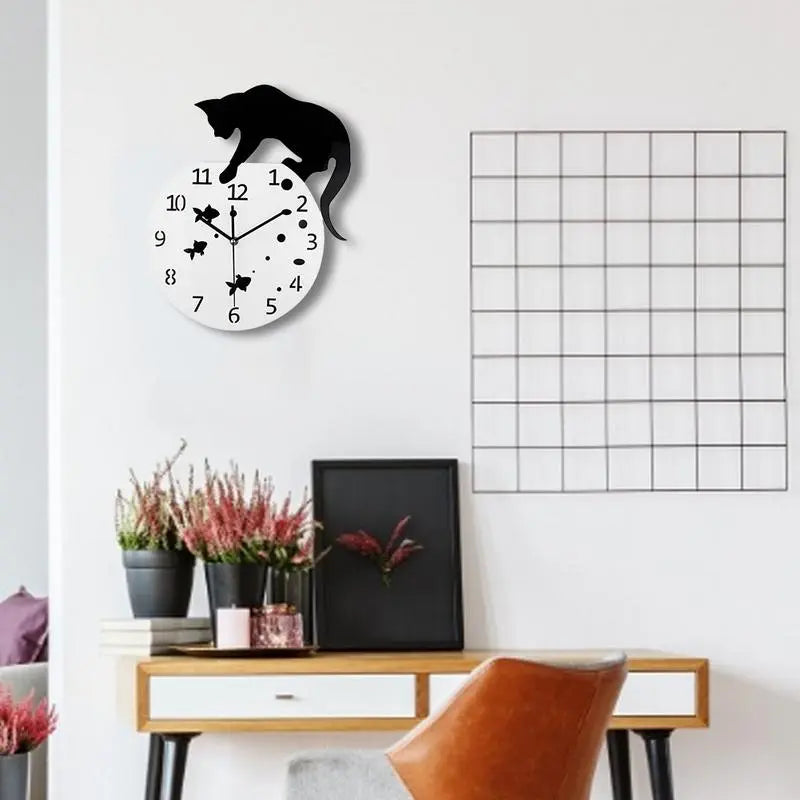 Reloj de pared redondo con diseño de gato