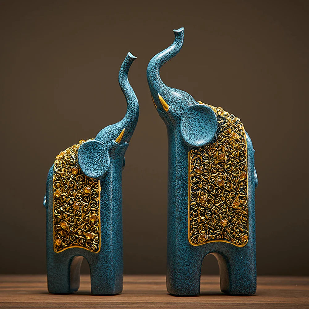 Set of 2 Resin Elephant Figurine Ornaments