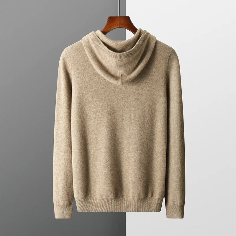 Herensweater met capuchon - 100% merinowol gebreid sweatshirt voor de herfst en winter