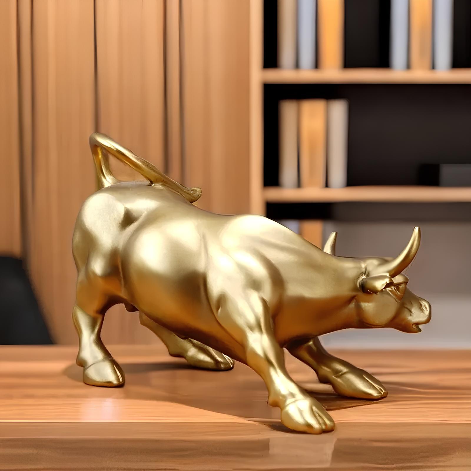 Wall Street Bull Market Resin Ornament Feng Shui Fortune Statue Wealth Figurine