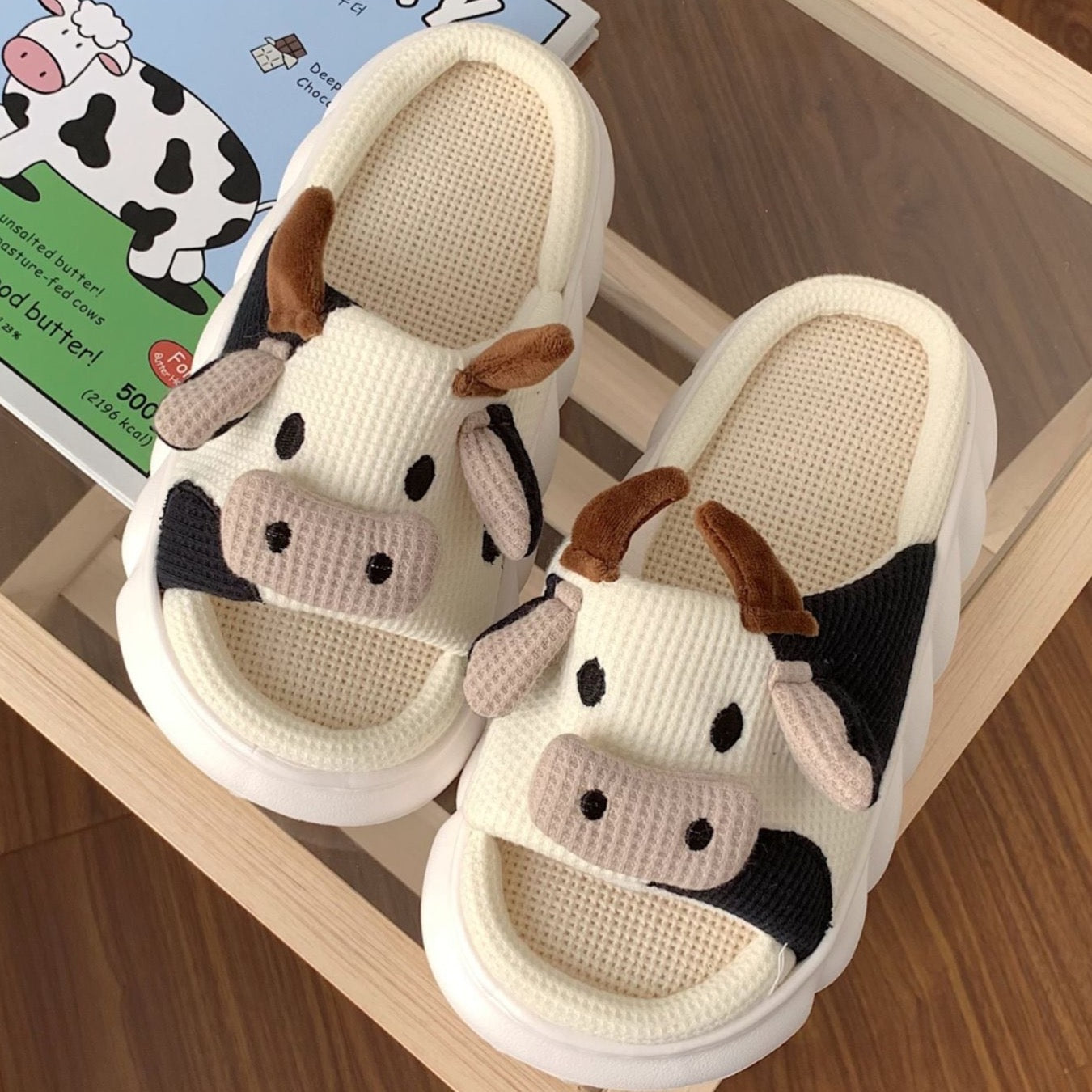 Pantuflas de vaca mullidas