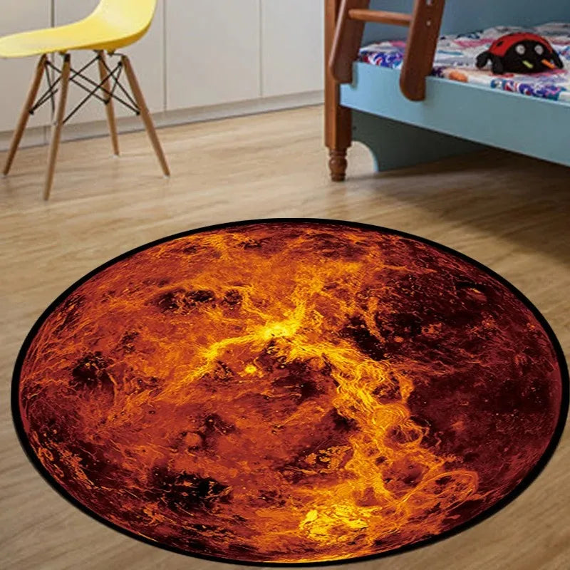 Sara Round Sponge Carpet - Earth & Mars Pattern Anti-Slip Floor Mat