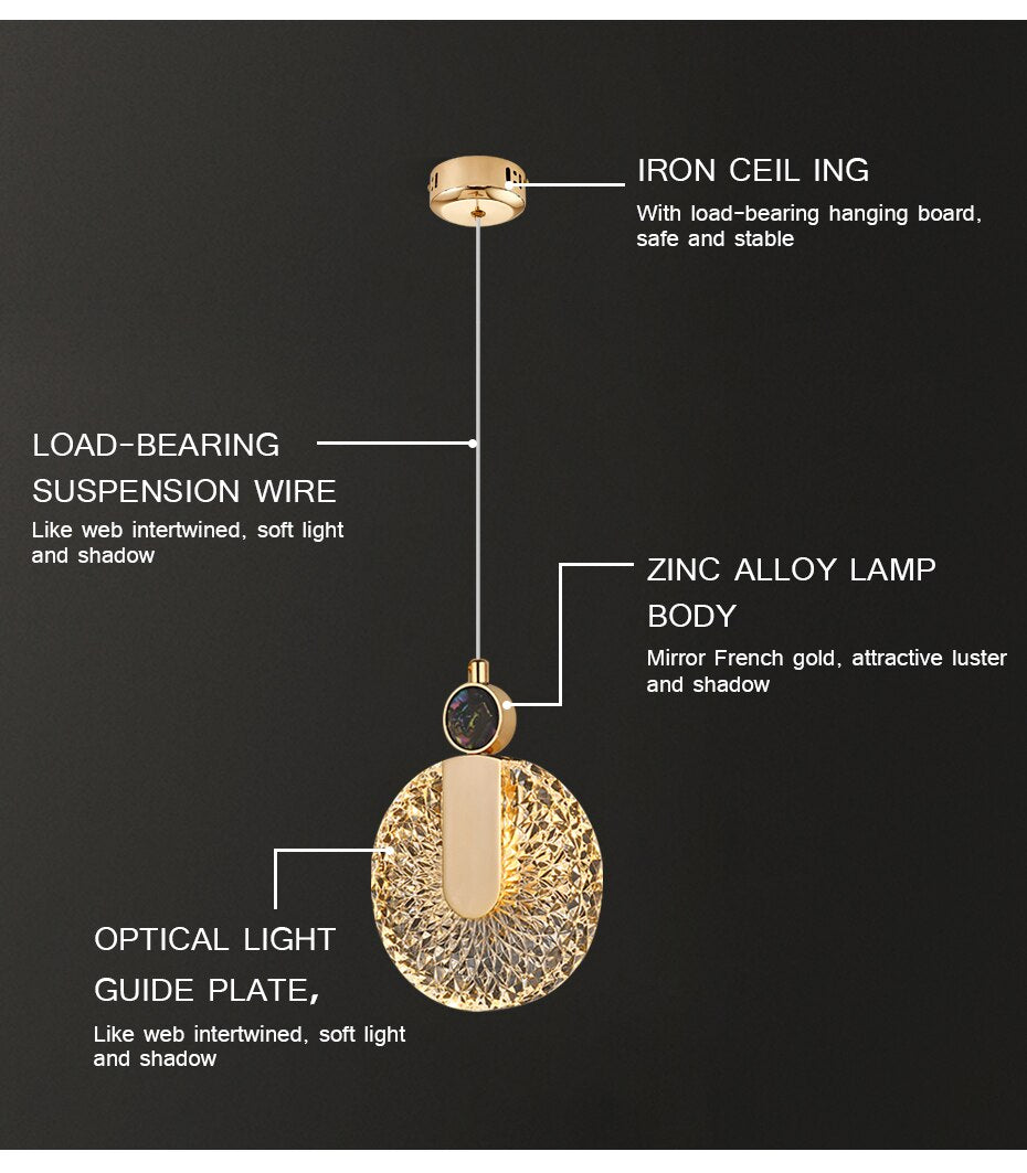 DUN Luxe gouden led-hanglamp ronde kristallen hanglamp