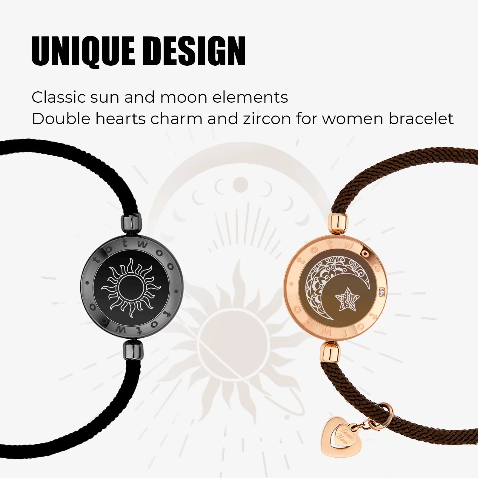 Braccialetti d'amore totwoo Sole e Luna, Braccialetti touch luminosi e vibranti per relazioni a lunga distanza per coppie, regali