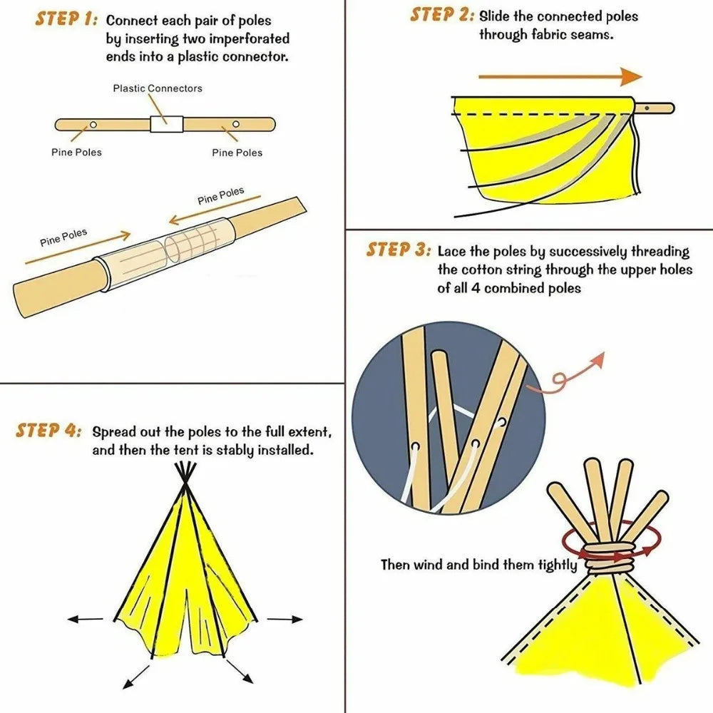 Tenda da gioco Tipi per interni ed esterni per bambini: bianca, blu, rosa e gialla