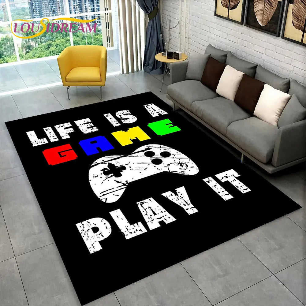 Tapis de jeu Alex 3D Gamer - Grand tapis antidérapant pour enfants et salon