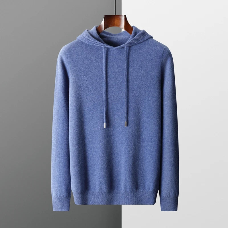 One Hoodie-Pullover für Herren – gestricktes Sweatshirt aus 100 % Merinowolle für Herbst und Winter