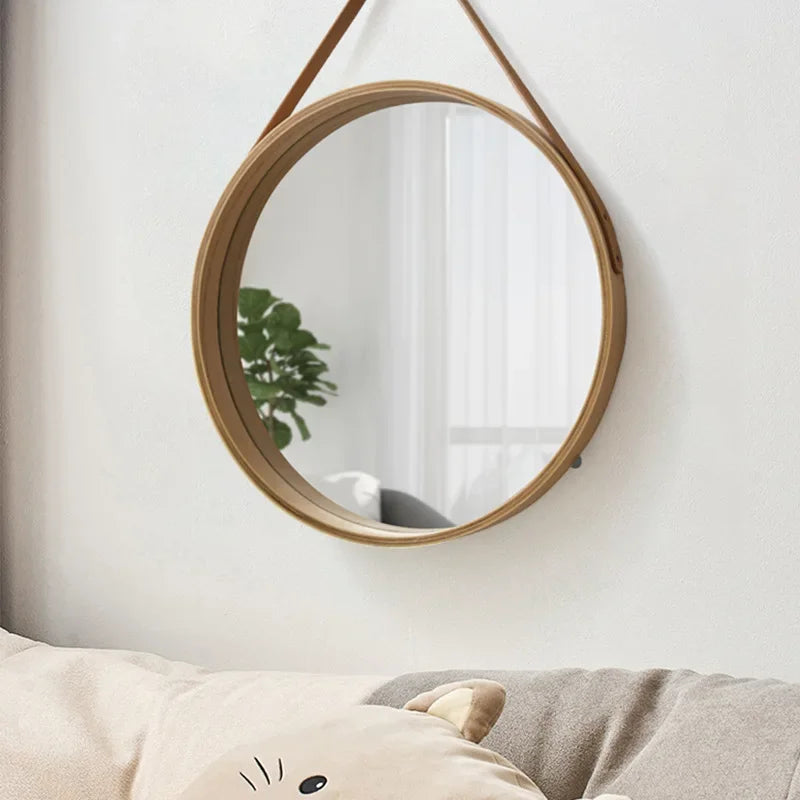 Sarah Round Wooden Wall-Mounted Vanity Mirror – Elegant Dressing and Makeup Mirror