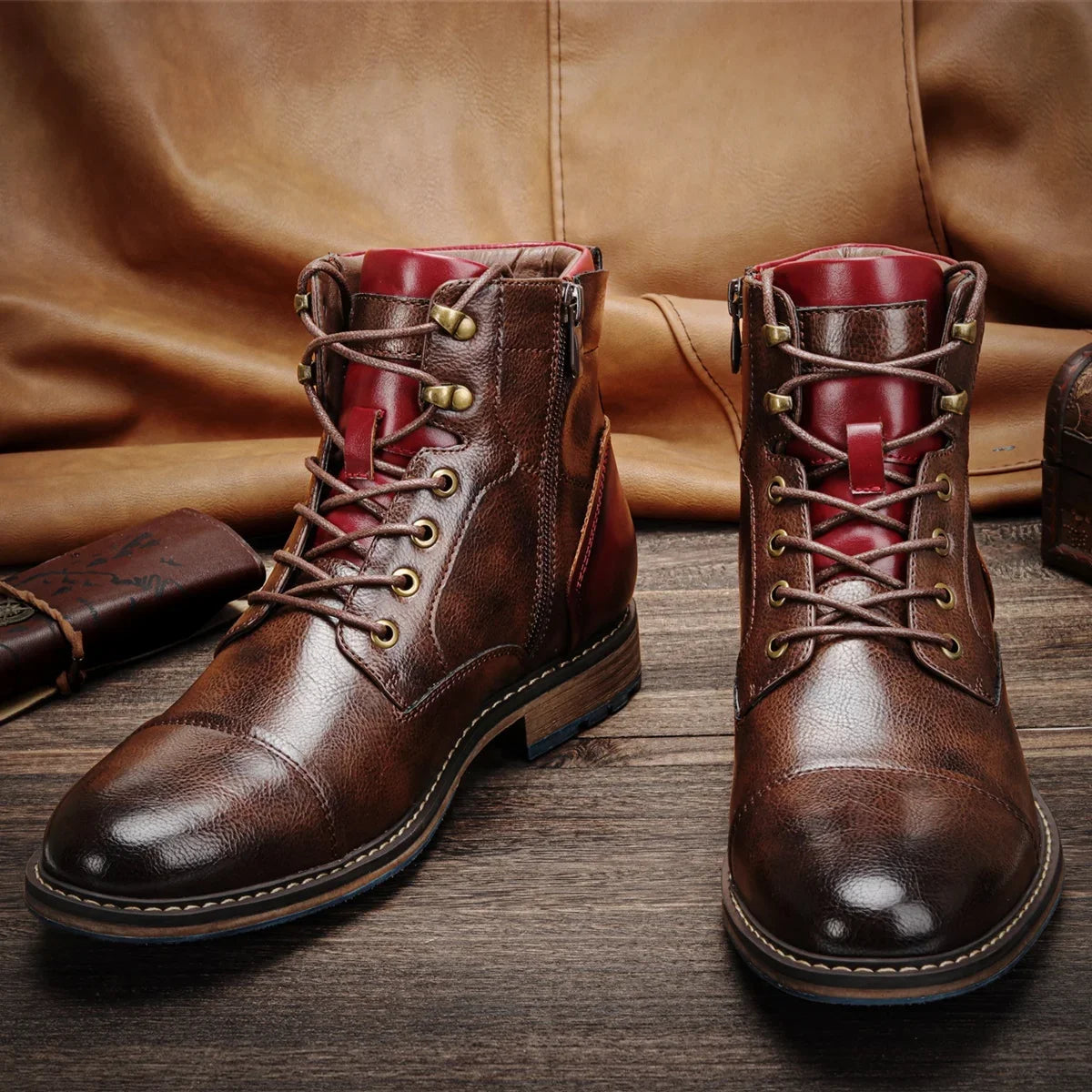 Mens Leather lace-up boots for autumn and winter