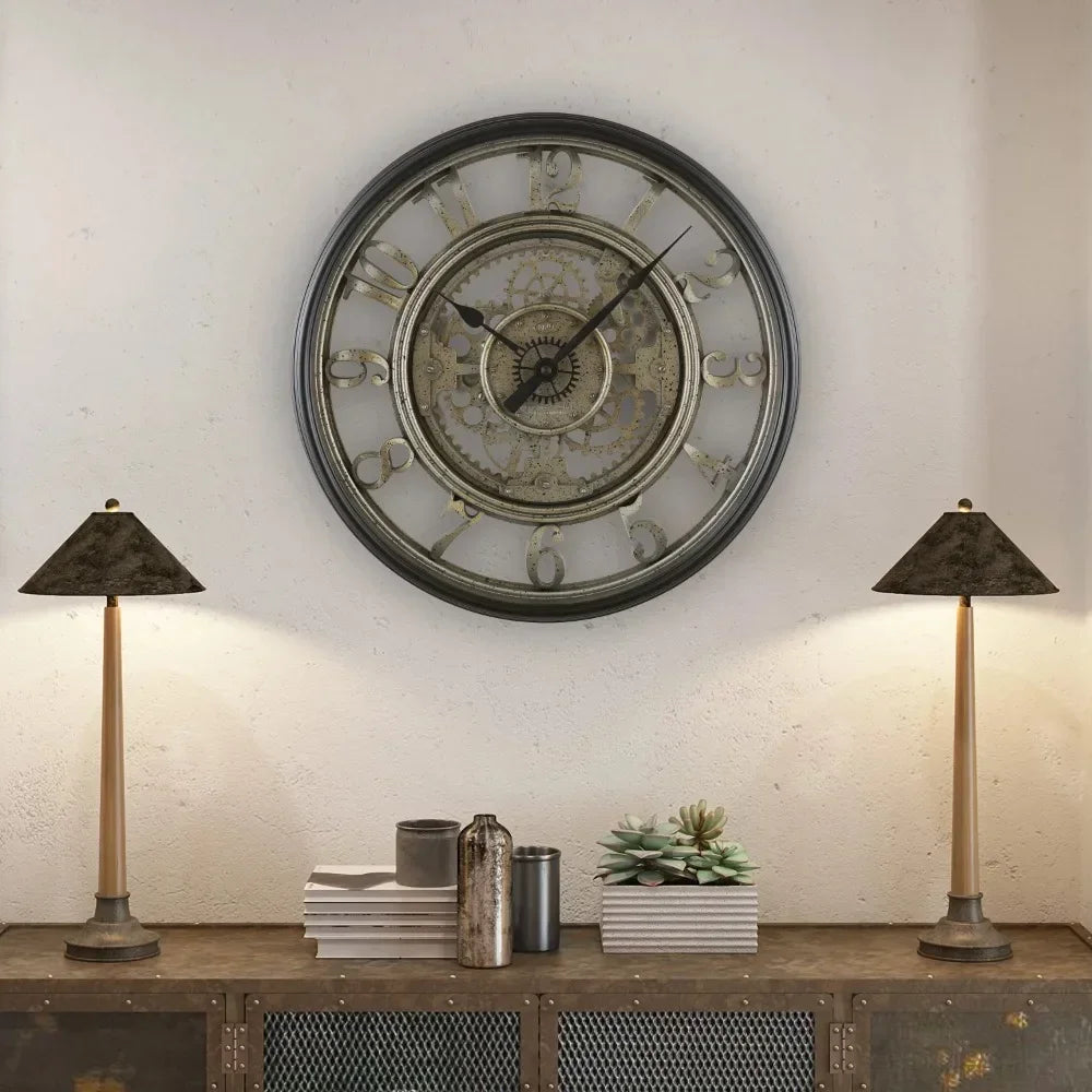 RusticGear - Horloge murale en métal avec chiffres arabes