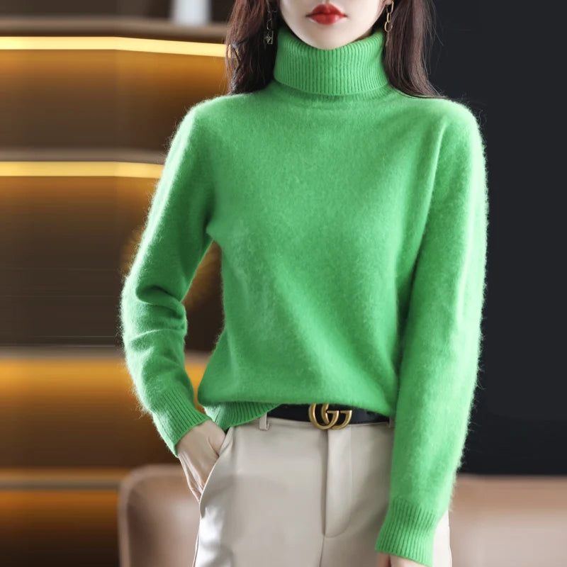 Emma High Neck Pure Mink Cashmere Sweater : 100% wool for Autumn and winter