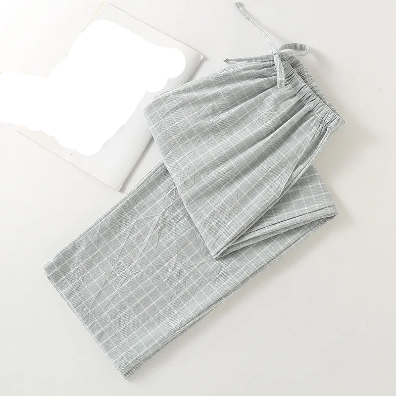 Japanese Checked Cotton Pajama Trousers for Women | Soft Casual Home Pants