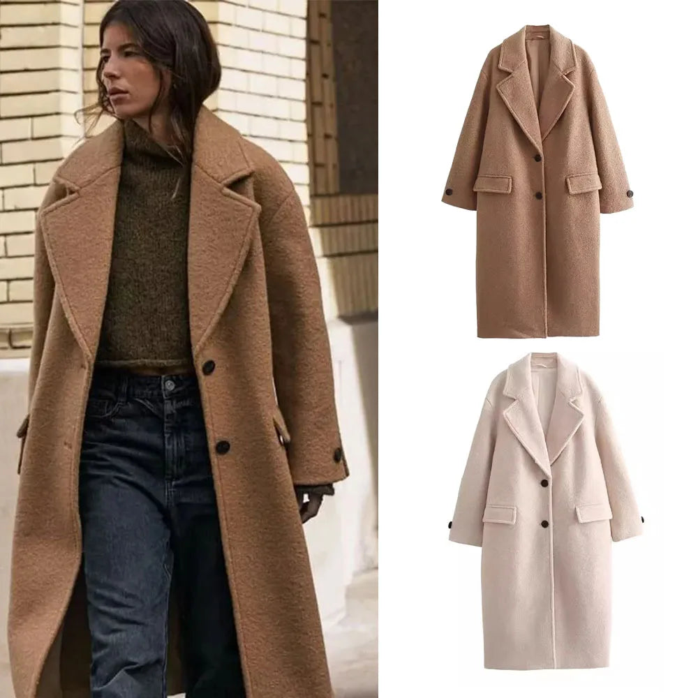 Manteau/veste en laine crantée - simple boutonnage pour l'automne et l'hiver