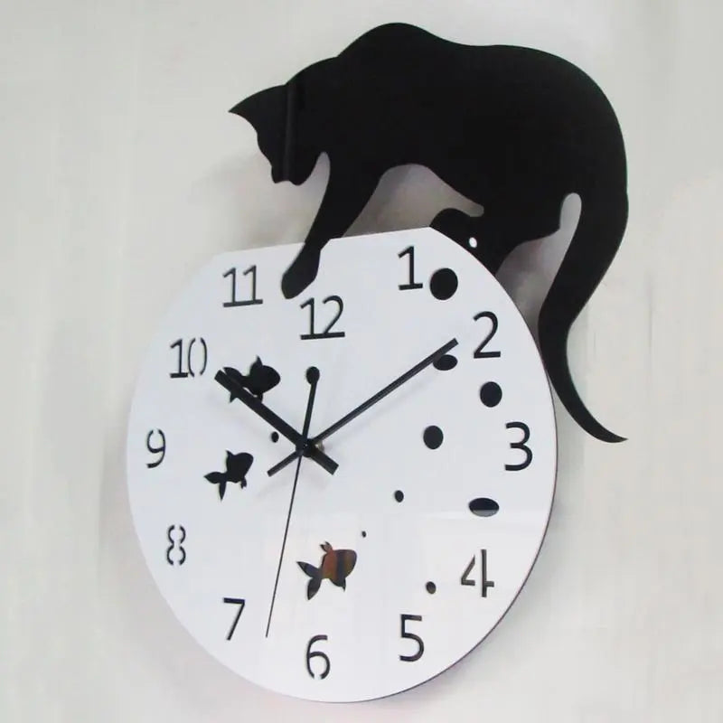 Reloj de pared redondo con diseño de gato