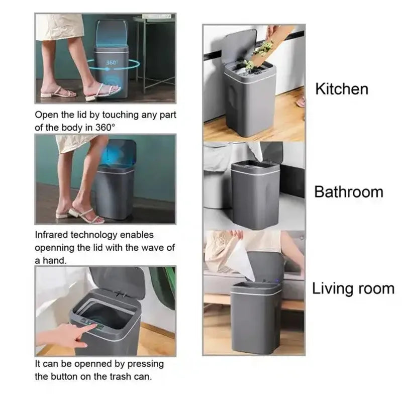 Papelera con sensor automático Sophia Smart de 16 litros - Papelera impermeable sin contacto para cocina y baño