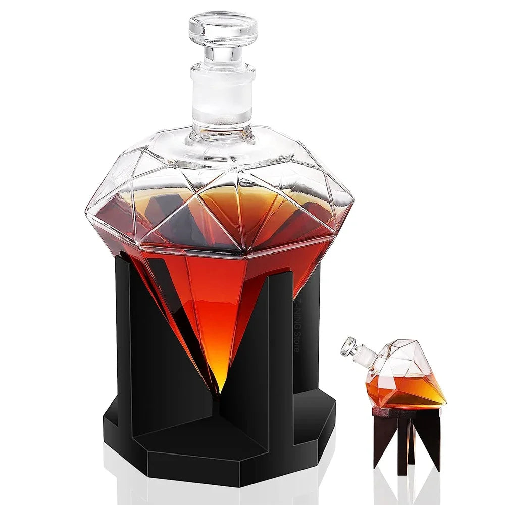 Whisky Karaffel - Diamant - 1000ml Kapacitet - Træholder