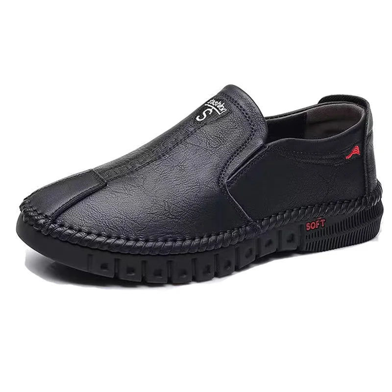 Men's Casual Leather Shoes - Autumn Fashion Comfortable Slip-On Flat Shoes