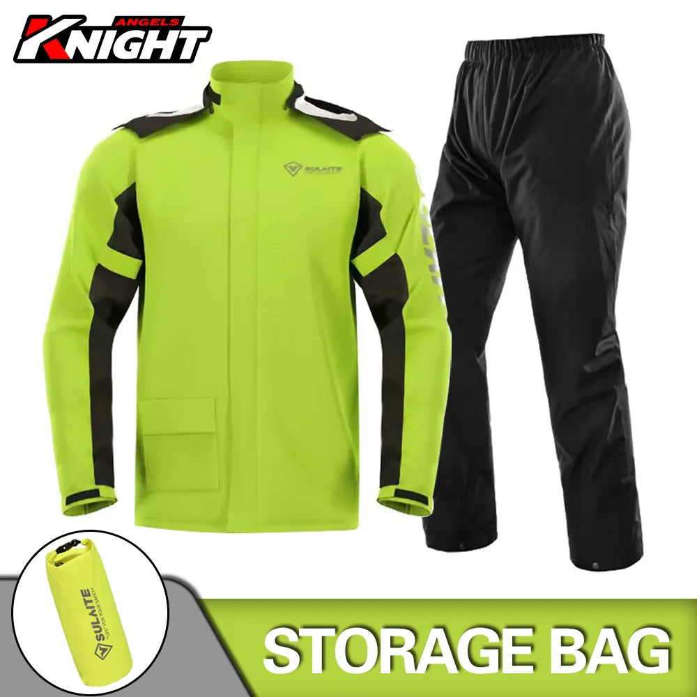 Motorcycle Raincoat Suit – Waterproof Jacket and Pants for Riders – Rainstorm Protection Breathable