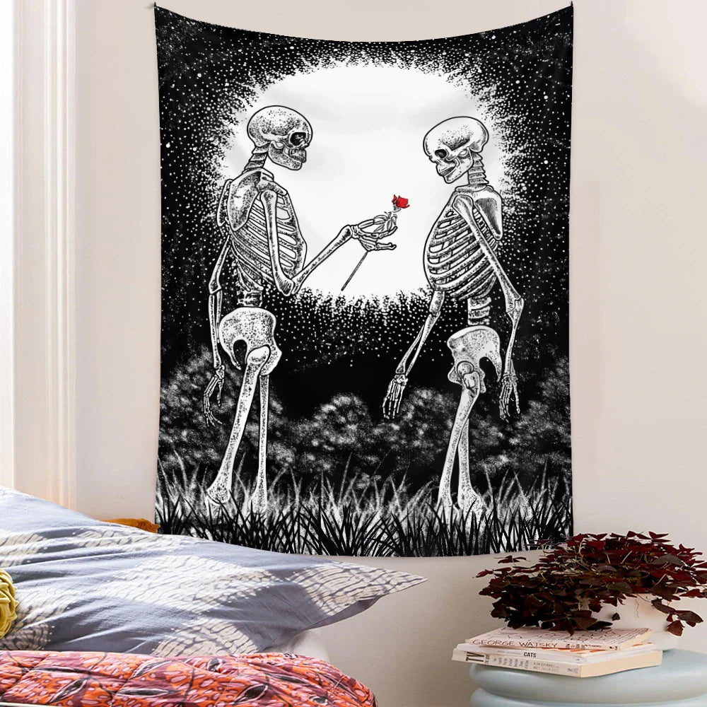 Tapiz de tarot nupcial con calaveras