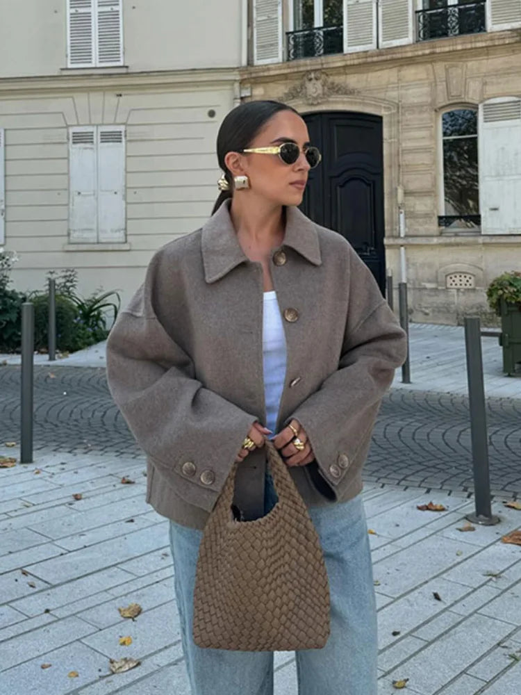 Veste matelassée élégante à revers pour femme – Manteau demi-saison à simple boutonnage