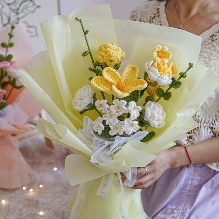 Hæklet blomsterbuket dekoration