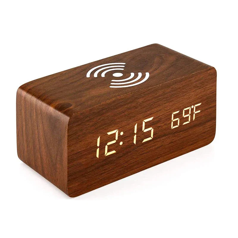 EcoTime – Reloj despertador LED de madera con indicador de temperatura