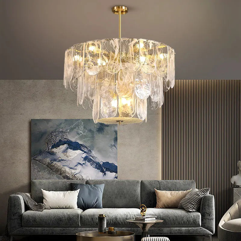 The Strand Gold LED Marble Crystal Glass Chandelier